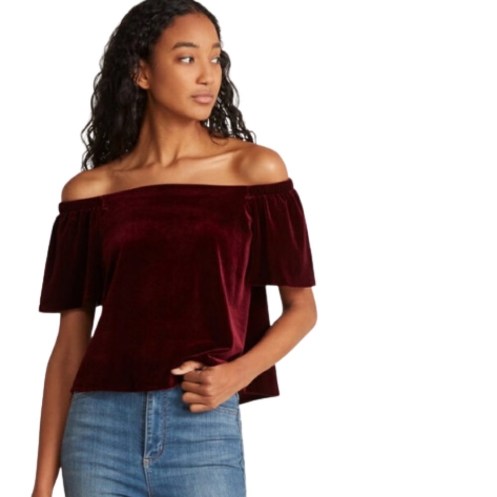 Gap Wine Colored Velvet On/Off The Shoulder Top - Picture 1 of 11